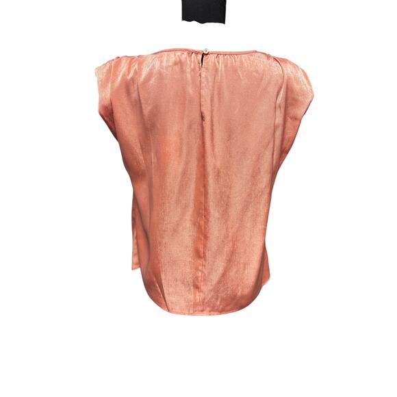 Dkny NWT Women's Glossy Sheen Ruched Shoulder Woven Top Size M Peach Feminine - Picture 3 of 6